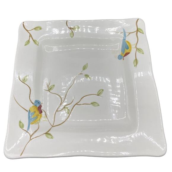 Pier 1 Robin Square Dinner Plates 10.75" vintage handpainted birds stoneware - Picture 1 of 6